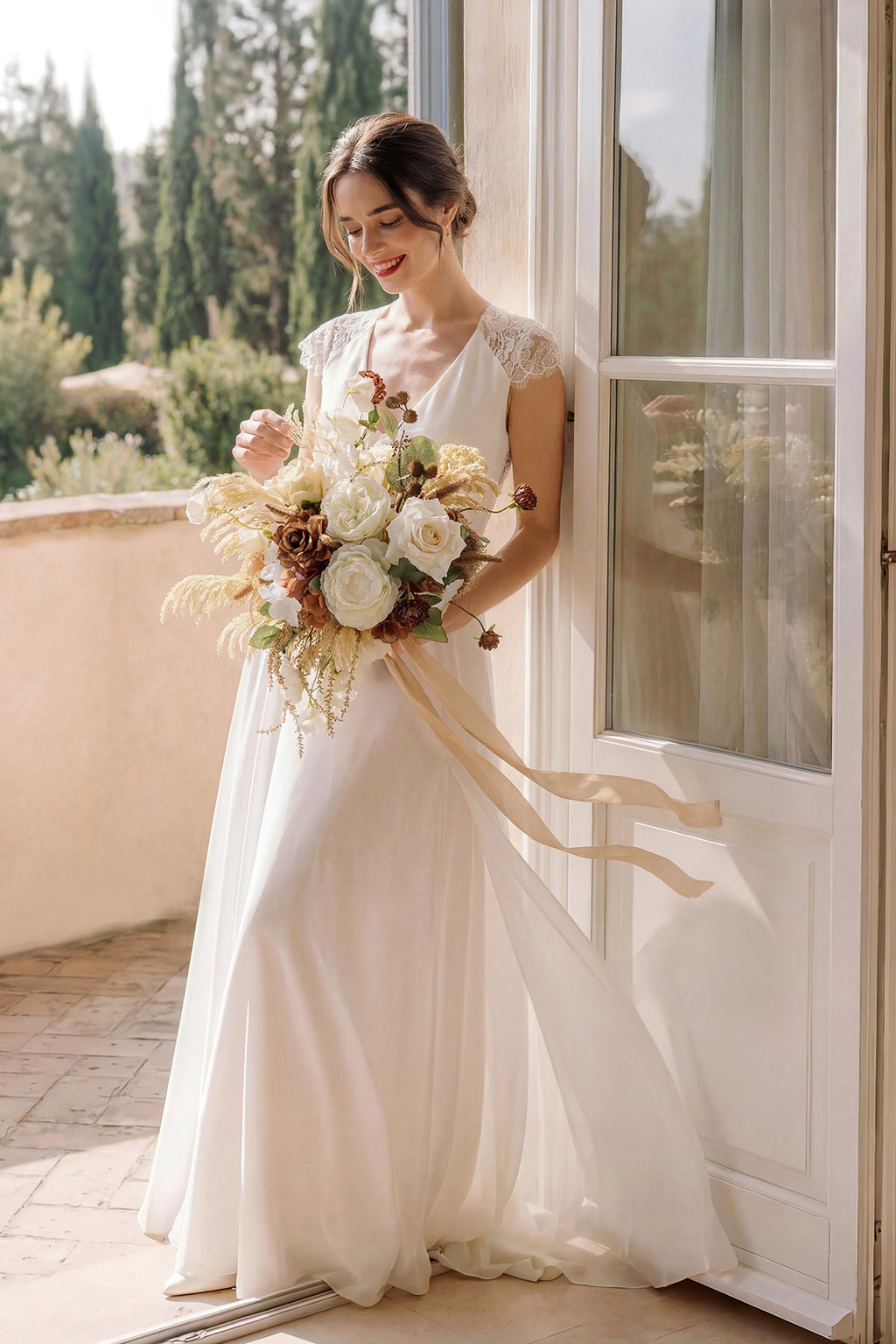 Small Free-Form Bridal Bouquet in Brown & Beige