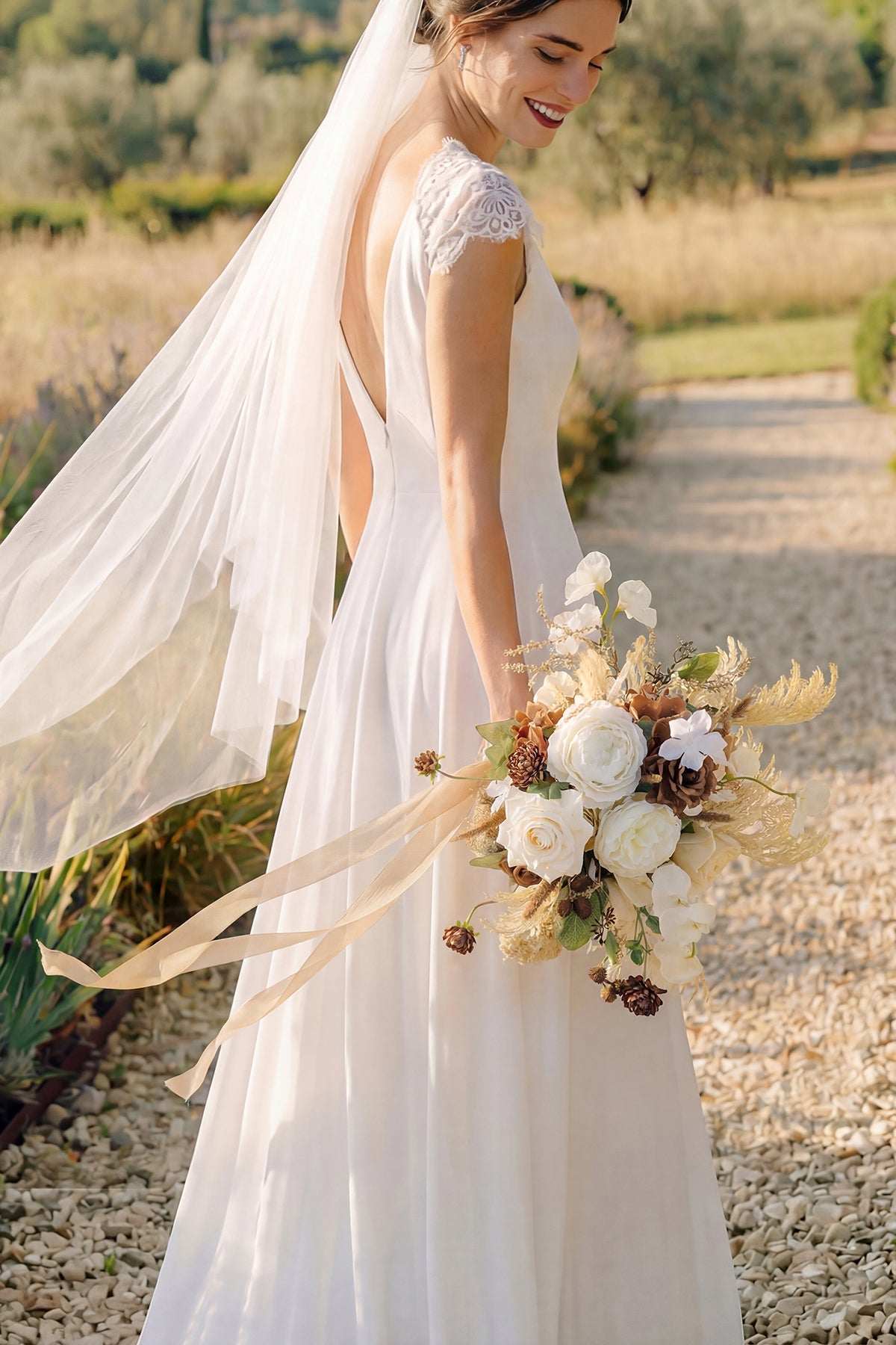 Small Free-Form Bridal Bouquet in Brown & Beige