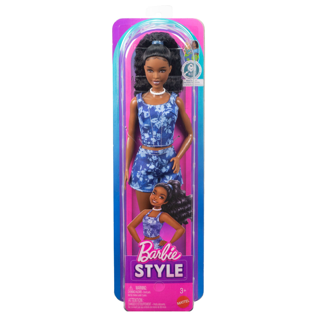 Barbie Fashionistas Style Doll #248 in Blue Floral Shorts, Blue Floral Top, Black Hair