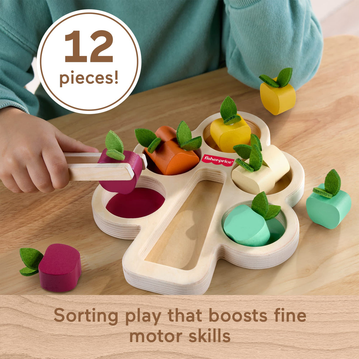 Fisher-Price Montessori Wooden Sorting Tree, Learning Toy & Play Tips For Toddlers, 12 Wood Pieces