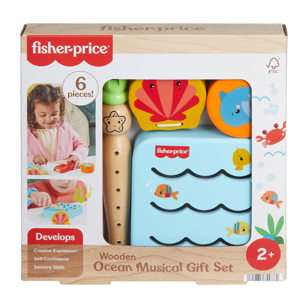 Fisher-Price Wooden Ocean Musical Gift Set For Toddlers & Kids, 6 Wood Pieces