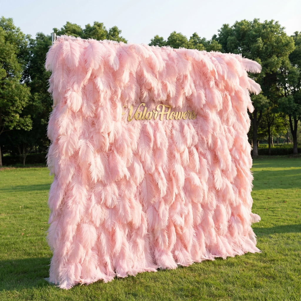 ValarFlowers Blush Pink Artificial Feather Backdrop: Luxe Plume Display with 7+ Color Options & Custom Services. DIY Photo Booth Decoration-VF-164-Blush Pink