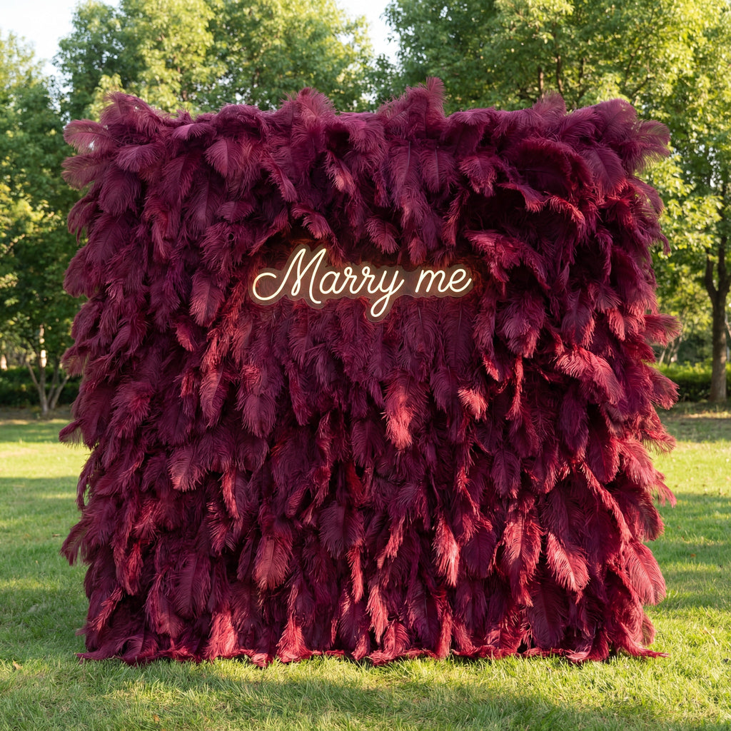 ValarFlowers Burgundy Artificial Feather Backdrop: Luxe Plume Display with 7+ Color Options & Custom Services. DIY Photo Booth Decoration-VF-164-Burgundy
