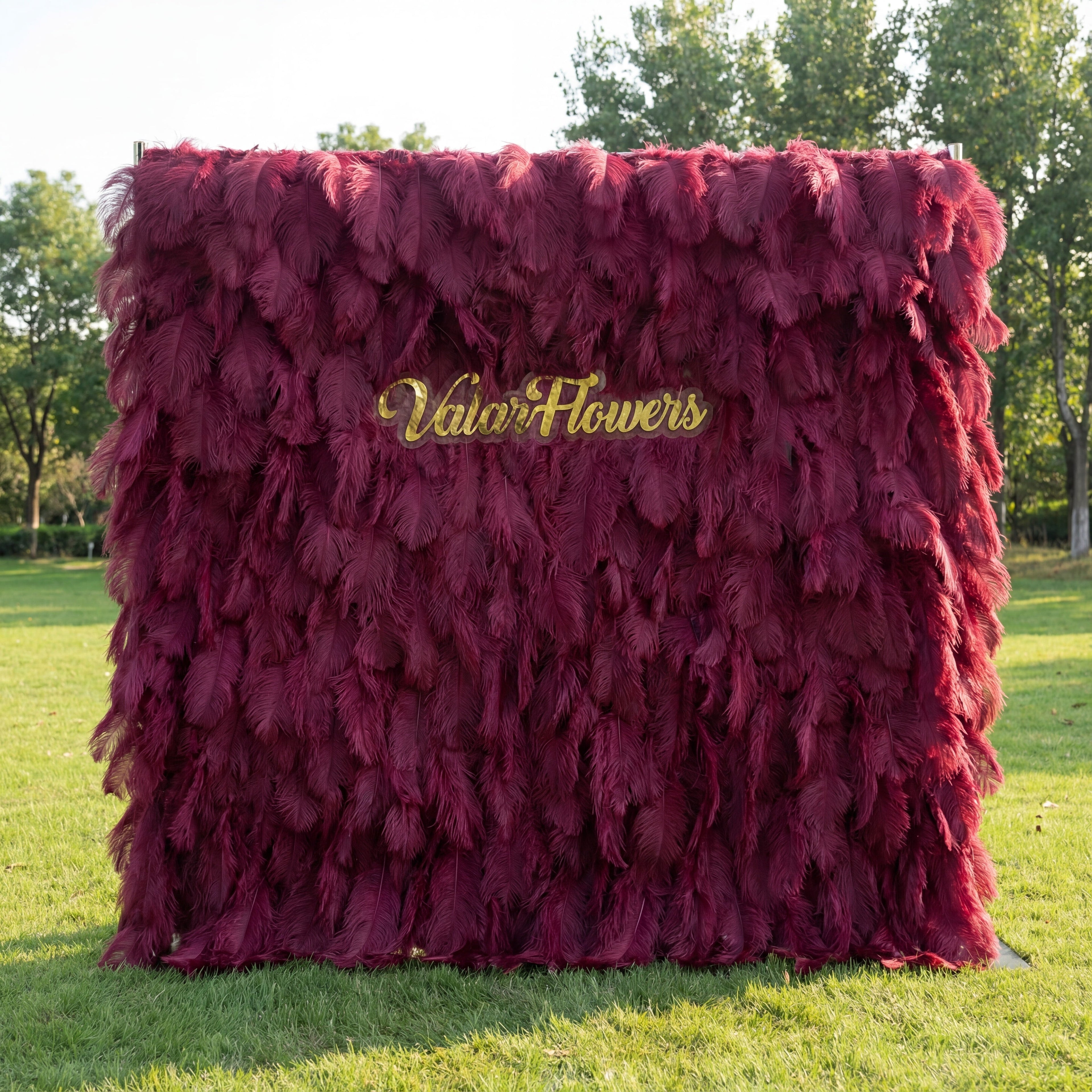 ValarFlowers Burgundy Artificial Feather Backdrop: Luxe Plume Display with 7+ Color Options & Custom Services. DIY Photo Booth Decoration-VF-164-Burgundy