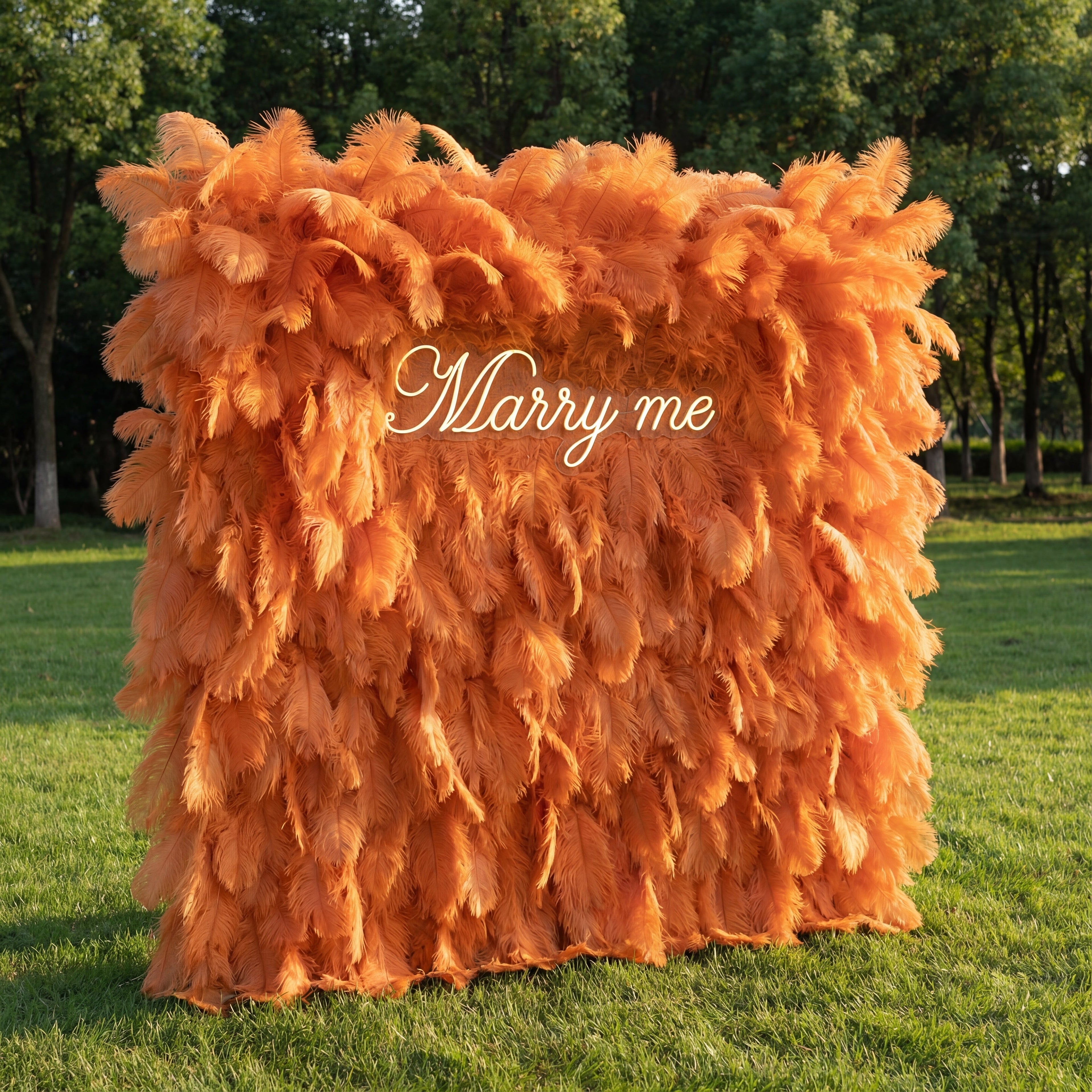 ValarFlowers Orange Artificial Feather Backdrop: Luxe Plume Display with 7+ Color Options & Custom Services. DIY Photo Booth Decoration-VF-164-Orange