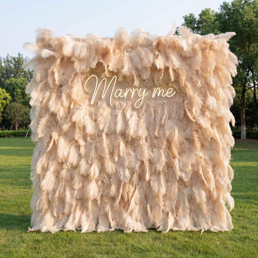 ValarFlowers Champagne Artificial Feather Backdrop: Luxe Plume Display with 7+ Color Options & Custom Services. DIY Photo Booth Decoration-VF-164-Champagne