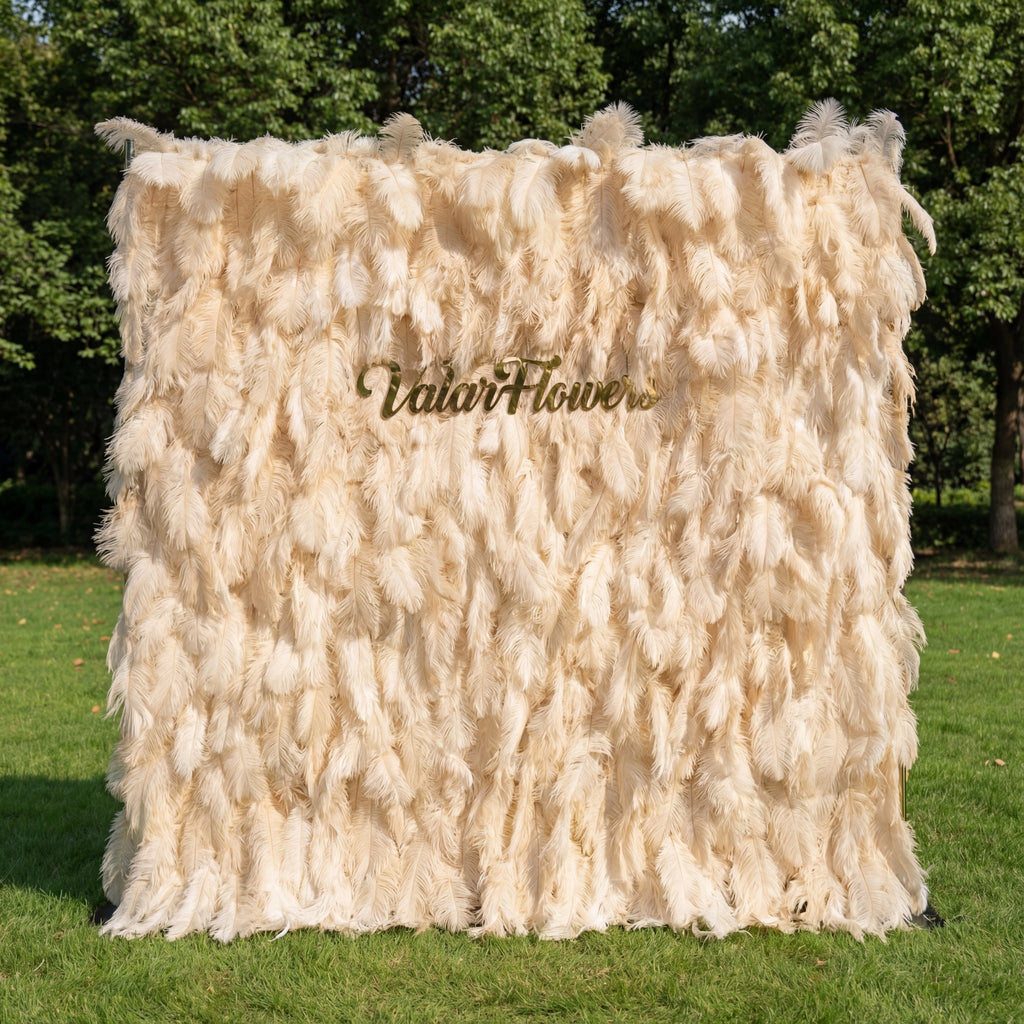 ValarFlowers Champagne Artificial Feather Backdrop: Luxe Plume Display with 7+ Color Options & Custom Services. DIY Photo Booth Decoration-VF-164-Champagne