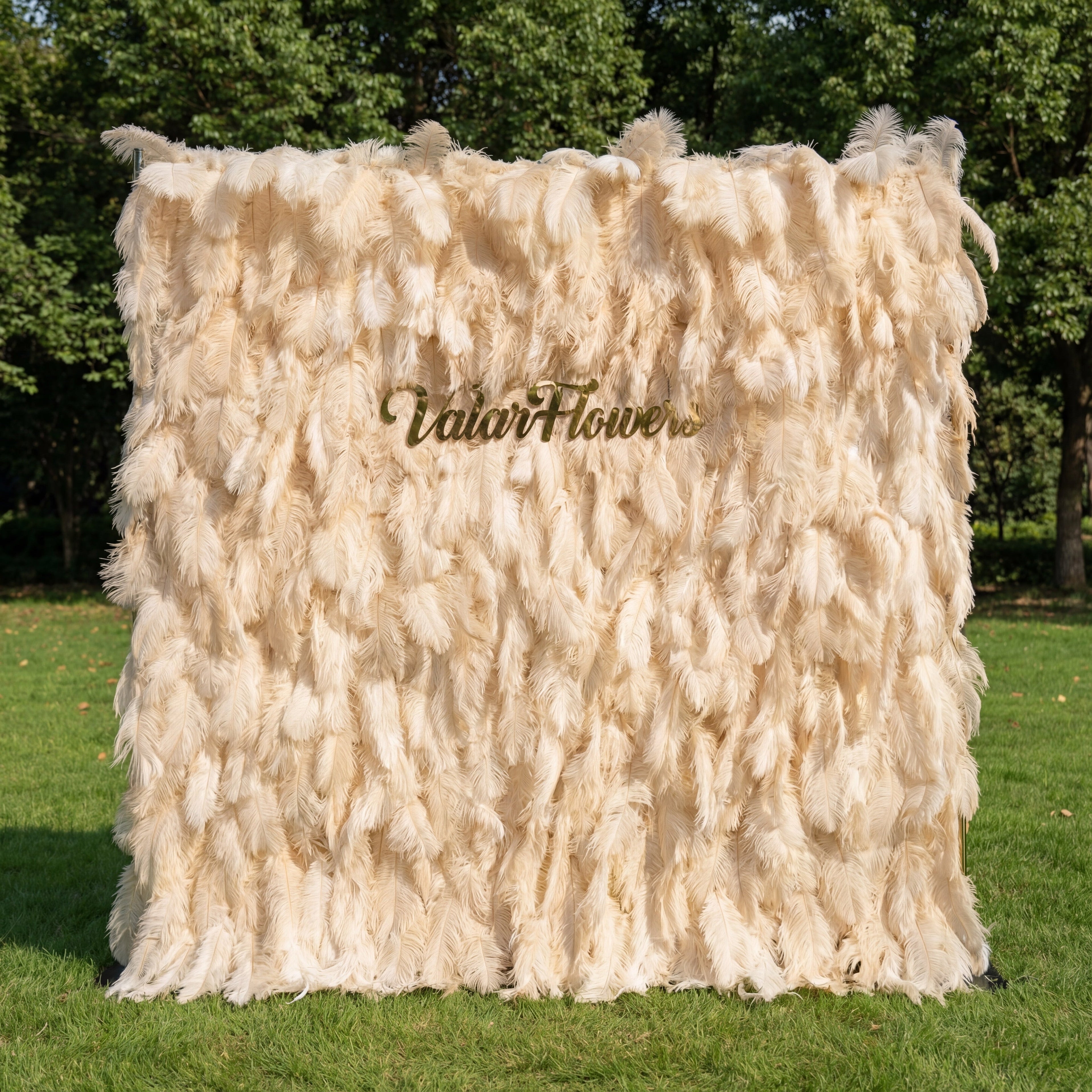 ValarFlowers Champagne Artificial Feather Backdrop: Luxe Plume Display with 7+ Color Options & Custom Services. DIY Photo Booth Decoration-VF-164-Champagne