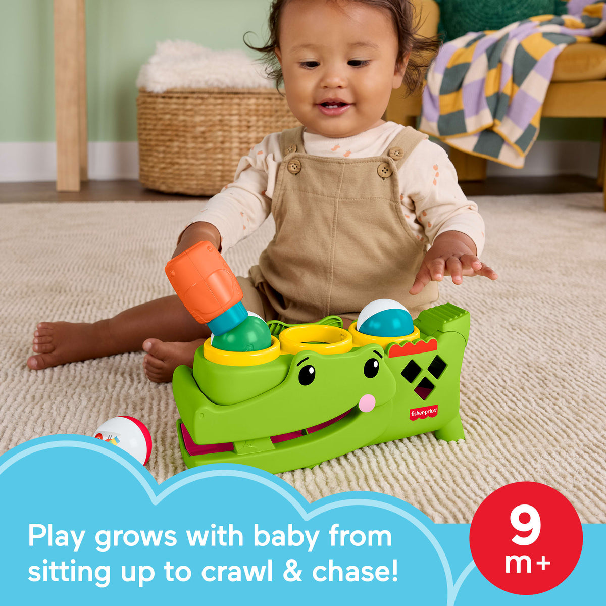 Fisher-Price Sit & Tap Rolligator, Pounding Activity Toy For Baby Crawling Play, 3 Balls & Hammer