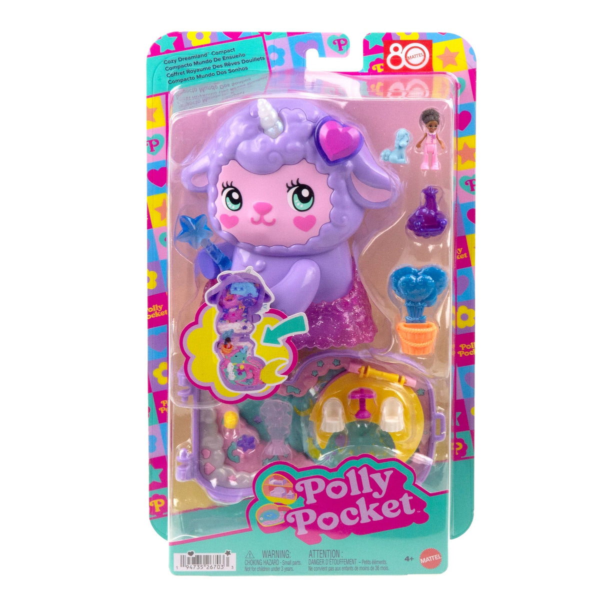 Polly Pocket Cozy Dreamland Lamb Compact Playset With 1 Micro Doll And Pet Unicorn, Travel Toy With Food & Styling Accessories