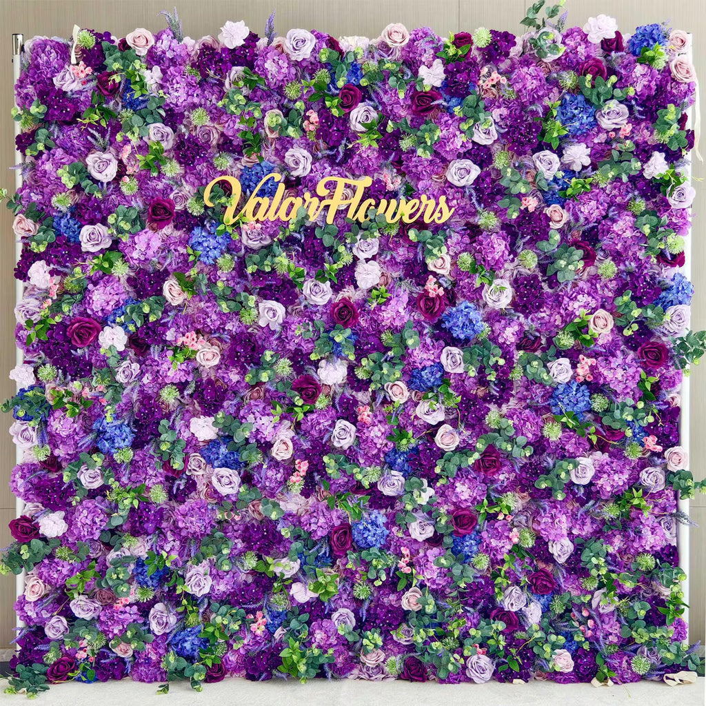 Valar Flowers Roll Up Fabric Artificial Purple Flower Wall Wedding Backdrop. Floral Party Decor. Event Photography-VF-192