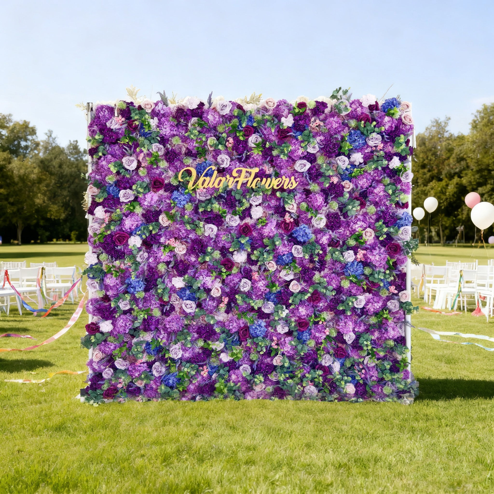 Valar Flowers Roll Up Fabric Artificial Purple Flower Wall Wedding Backdrop. Floral Party Decor. Event Photography-VF-192