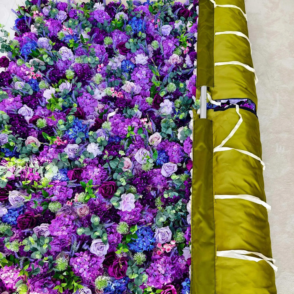 Valar Flowers Roll Up Fabric Artificial Purple Flower Wall Wedding Backdrop. Floral Party Decor. Event Photography-VF-192