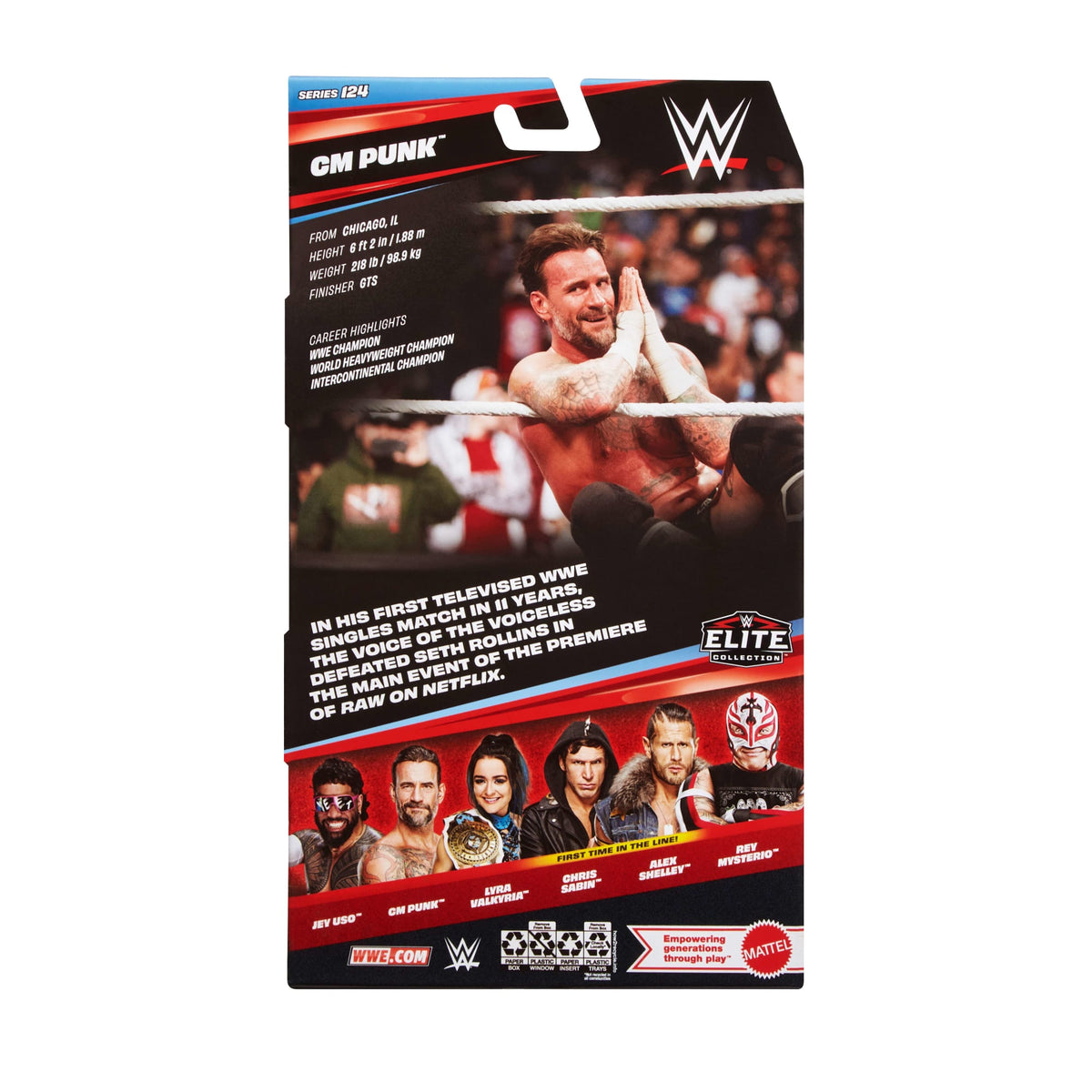 WWE Elite Cm Punk Action Figure, Series #124 Set, 6-Inch Collectible With Articulation & Accessories