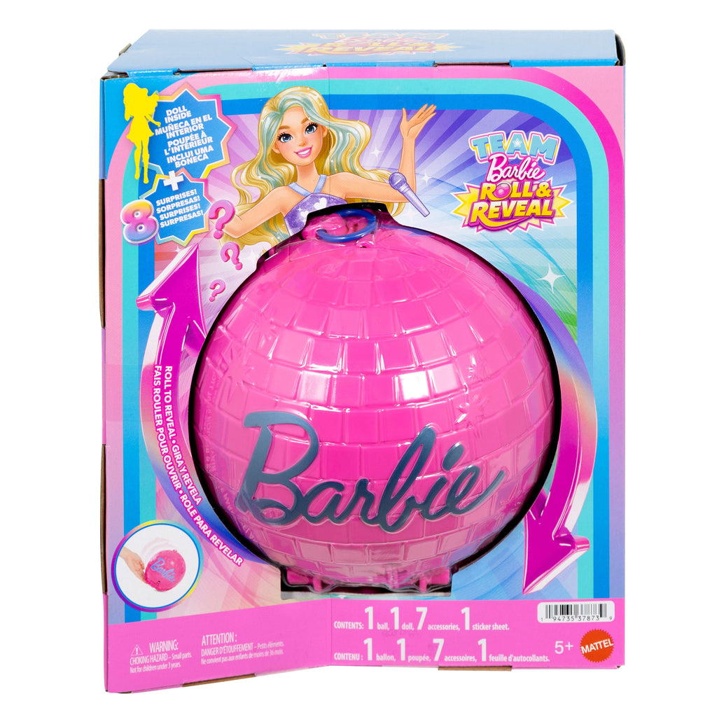 Barbie Team Barbie Roll And Reveal Pop Star Doll And Accessories With Blonde Fashion Doll, 8 Surprises S & Disco Ball Encasement