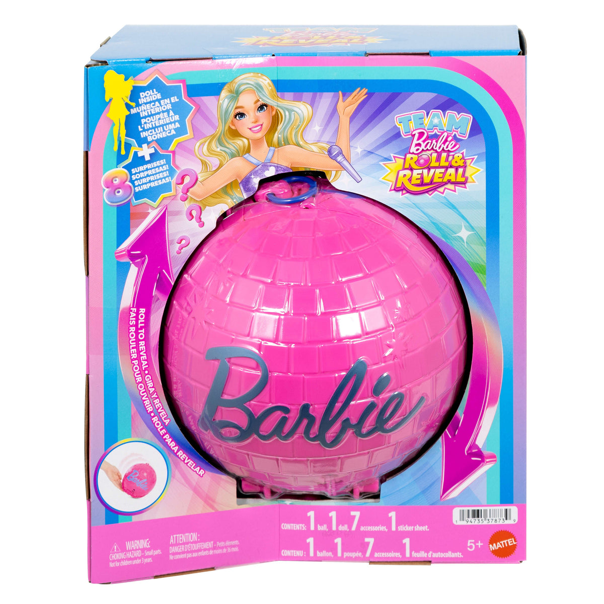 Barbie Team Barbie Roll And Reveal Pop Star Doll And Accessories With Blonde Fashion Doll, 8 Surprises S & Disco Ball Encasement