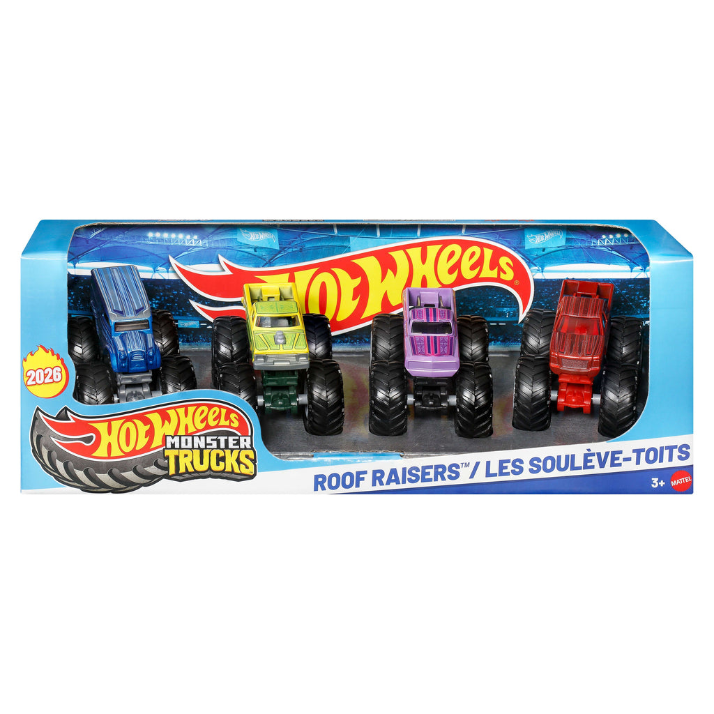 Hot Wheels Monster Trucks 4-Pack, Set Of 4 1:64 Scale Toy Trucks With Giant Wheels