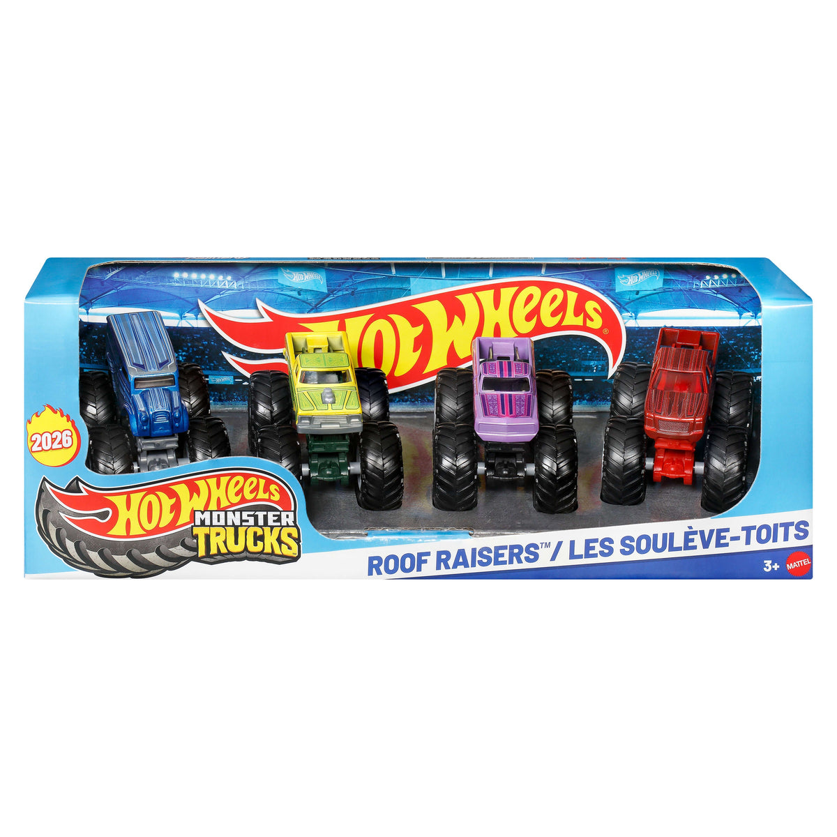 Hot Wheels Monster Trucks 4-Pack, Set Of 4 1:64 Scale Toy Trucks With Giant Wheels