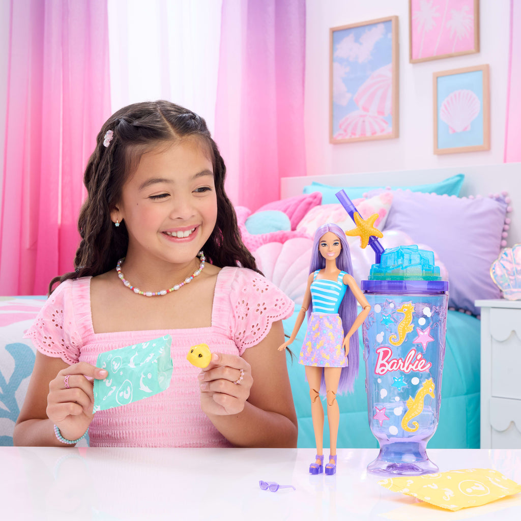Barbie Pop Reveal Doll & Accessories, Sea Slushy Series Fashion Doll, Pet, Slime & Color Change
