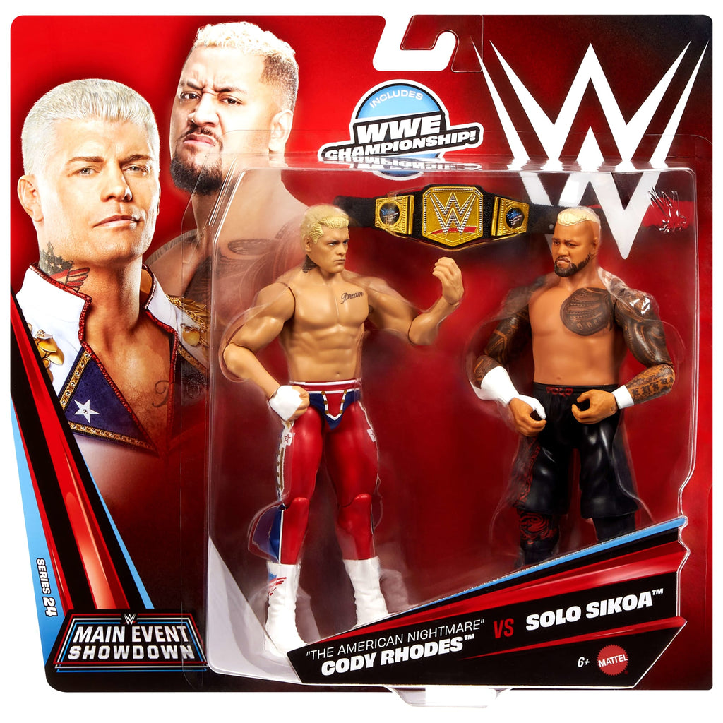 WWE Main Event Showdown Cody Rhodes vs Solo Sikoa Action Figures Set, Series #24, 6-Inch Collectibles