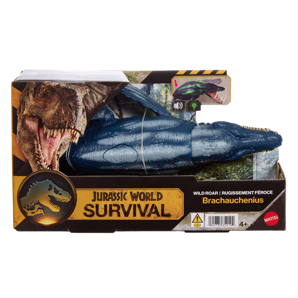 Jurassic World Wild Roar Brachauchenius Dinosaur Action Figure Toy, Attack, Light & Sound, Scan Code