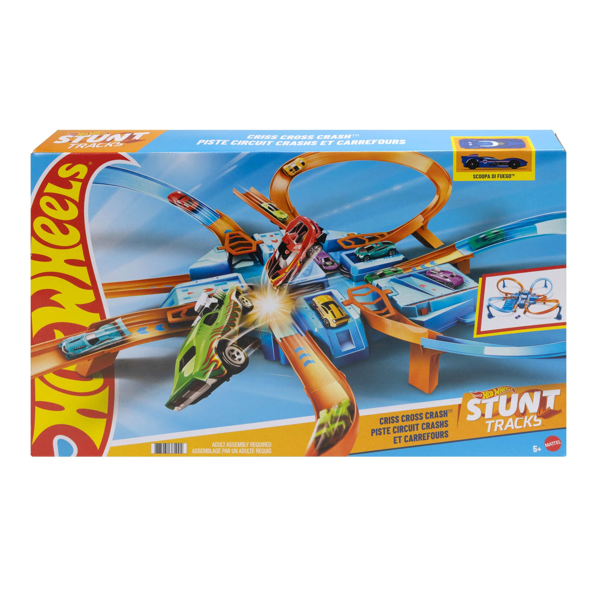 Hot Wheels Track Set With 1:64 Scale Toy Car, Criss-Cross Crash Track With Motorized Booster