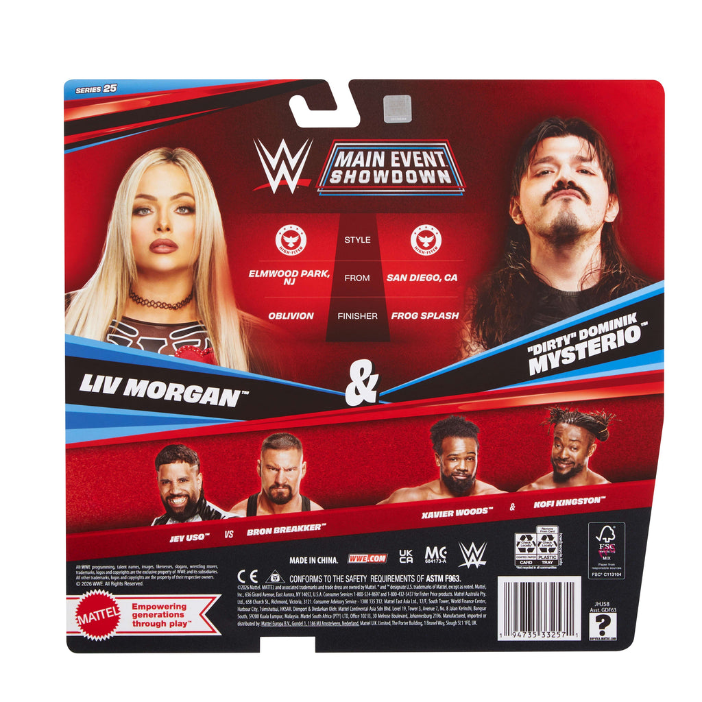 WWE Main EVent Showdown “Dirty” Dominik Mysterio & Liv Morgan Action Figures Set, Series #25, 6-inch