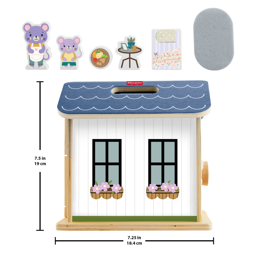 Fisher-Price Wooden On-The-Go Play House Dollhouse With 6 Play Pieces For Preschool Kids