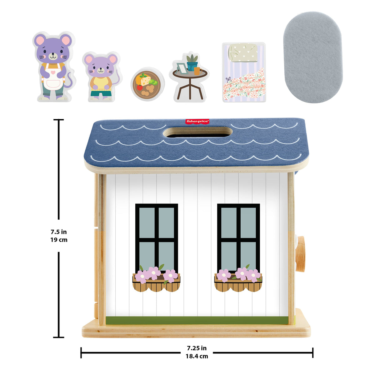 Fisher-Price Wooden On-The-Go Play House Dollhouse With 6 Play Pieces For Preschool Kids