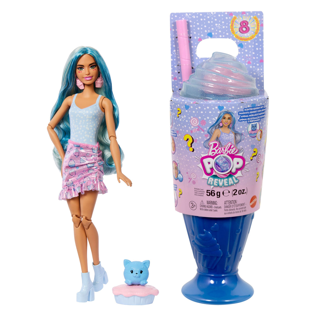 Barbie Pop Reveal Boneca Milk-shakes Copo Azul