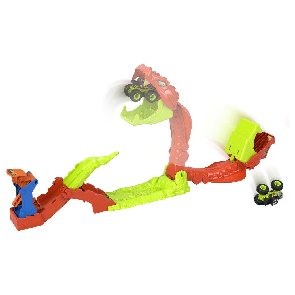 Hot Wheels Monster Trucks Snake Slam Takedown Playset With 1:64 Scale Bone Shaker Toy Vehicle
