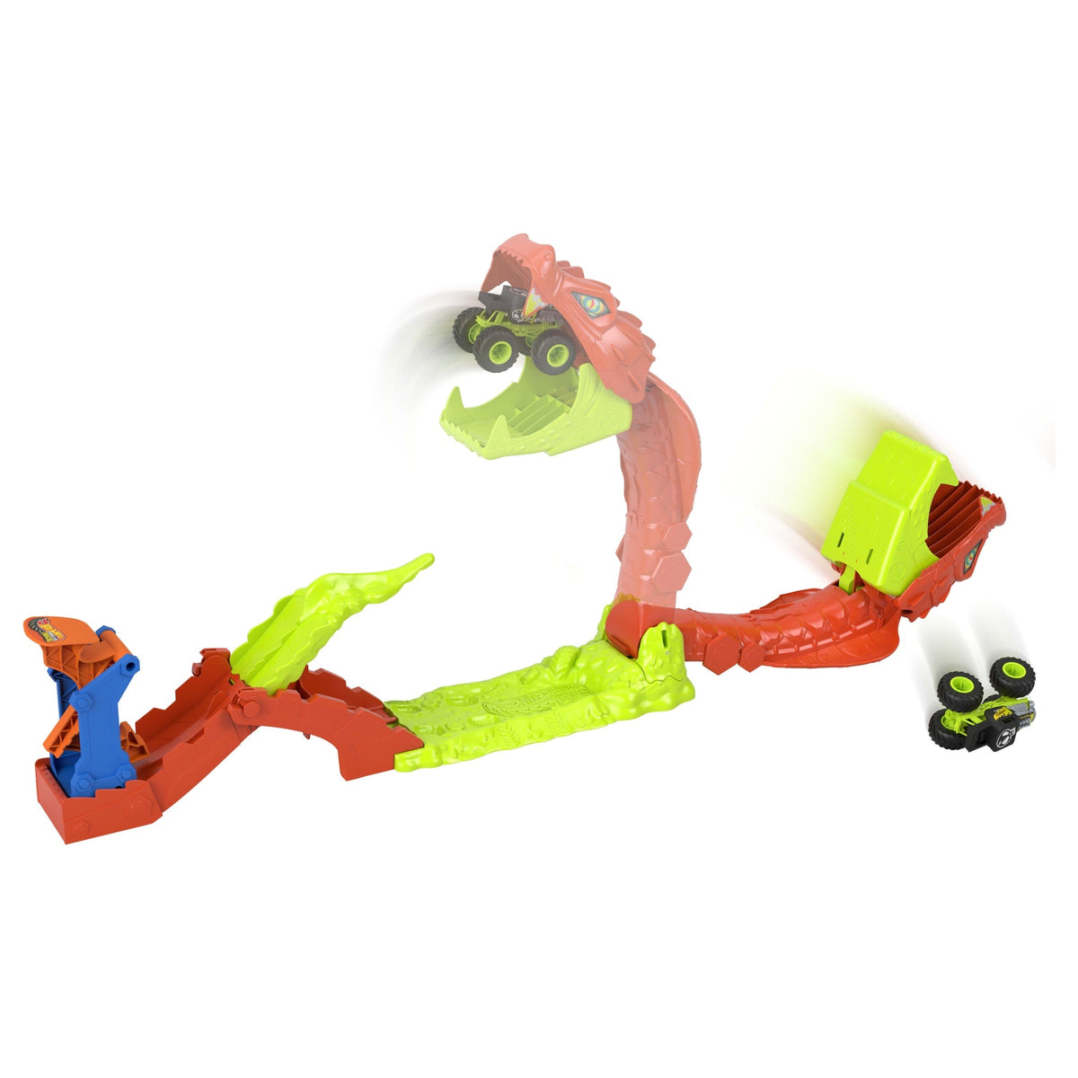 Hot Wheels Monster Trucks Snake Slam Takedown Playset With 1:64 Scale Bone Shaker Toy Vehicle