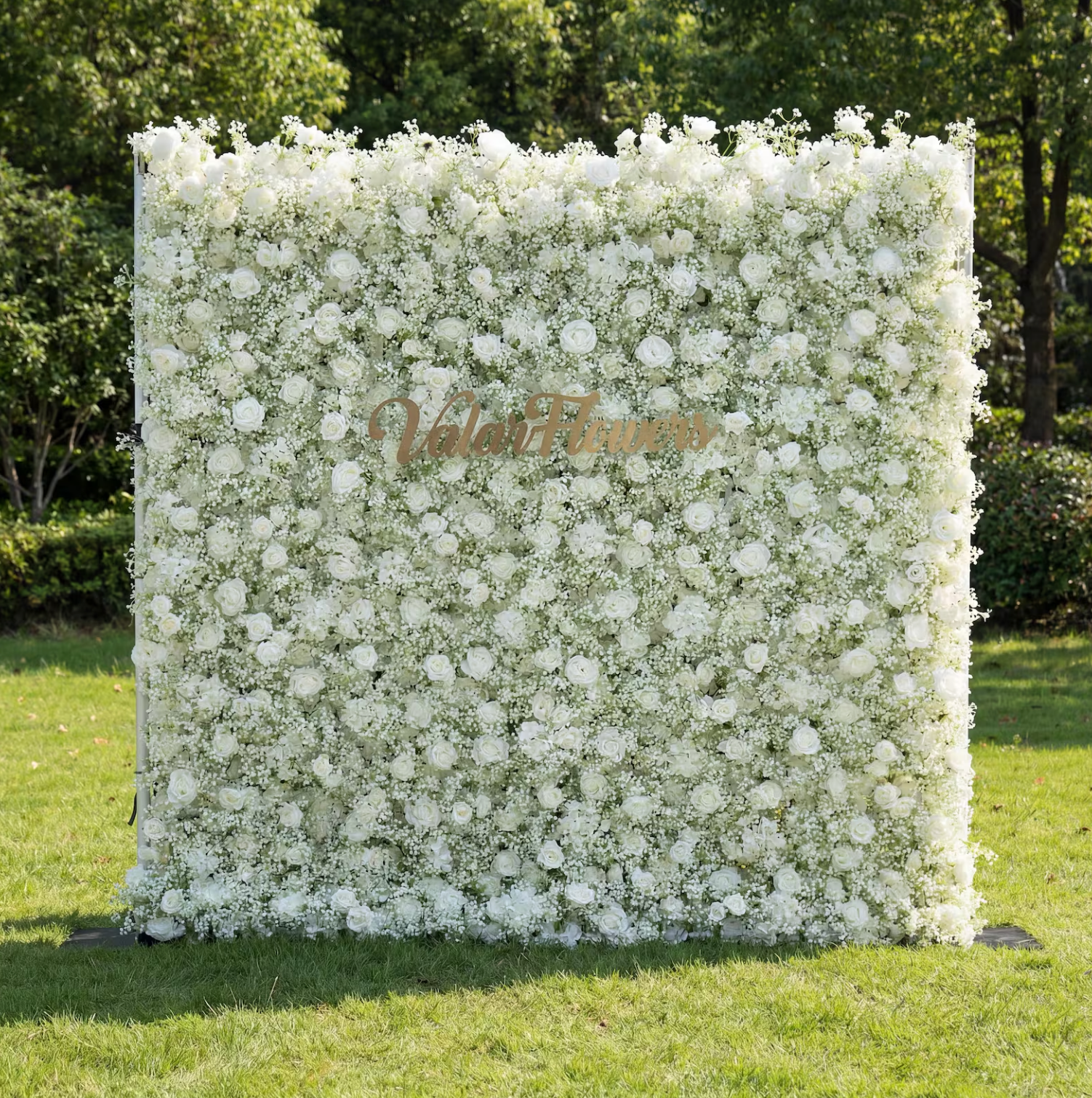 ValarFlowers Artificial Floral Wall Backdrop: Serene Meadows Artificial Floral Wall Backdrop: White Rose & Baby's Breath Edition-VF-268-2