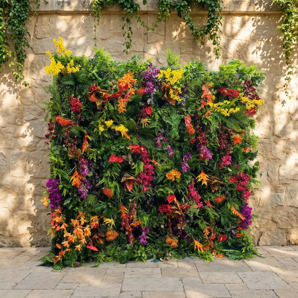 Valar Flowers Tropical Rainforest Mixed-Bloom Flower Wall Backdrop: Lush Exotic Floral & Foliage Display - VF-835