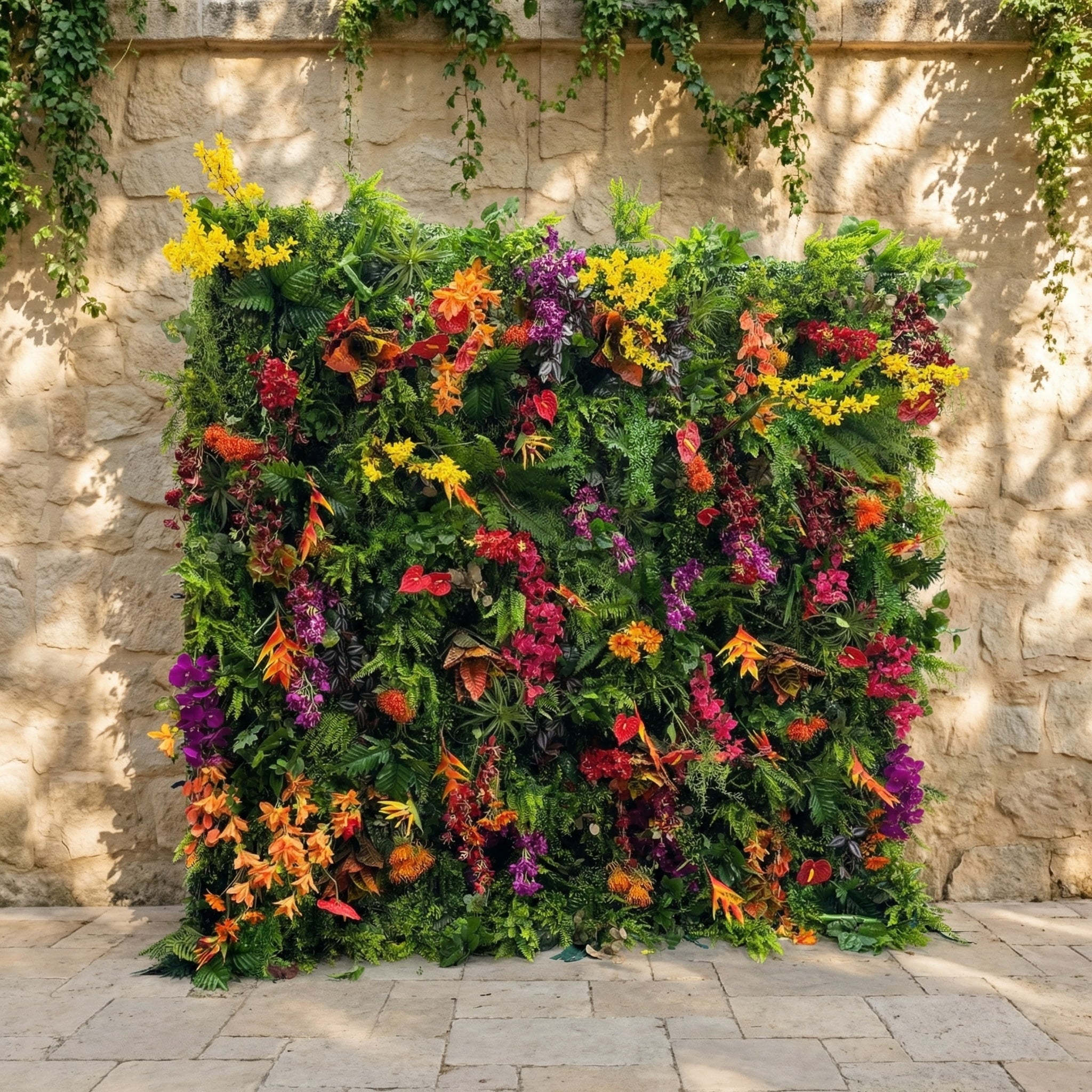 Valar Flowers Tropical Rainforest Mixed-Bloom Flower Wall Backdrop: Lush Exotic Floral & Foliage Display - VF-835