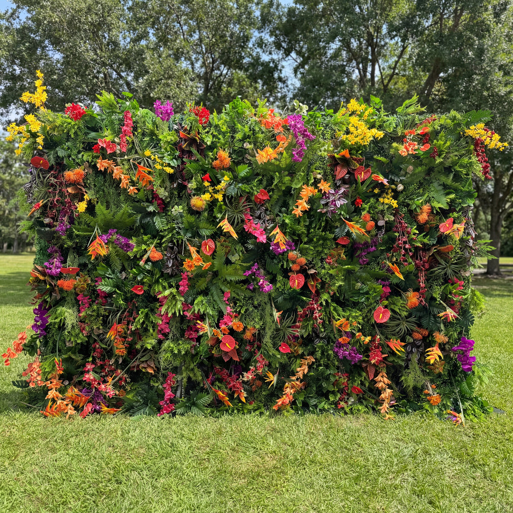 Valar Flowers Tropical Rainforest Mixed-Bloom Flower Wall Backdrop: Lush Exotic Floral & Foliage Display - VF-835