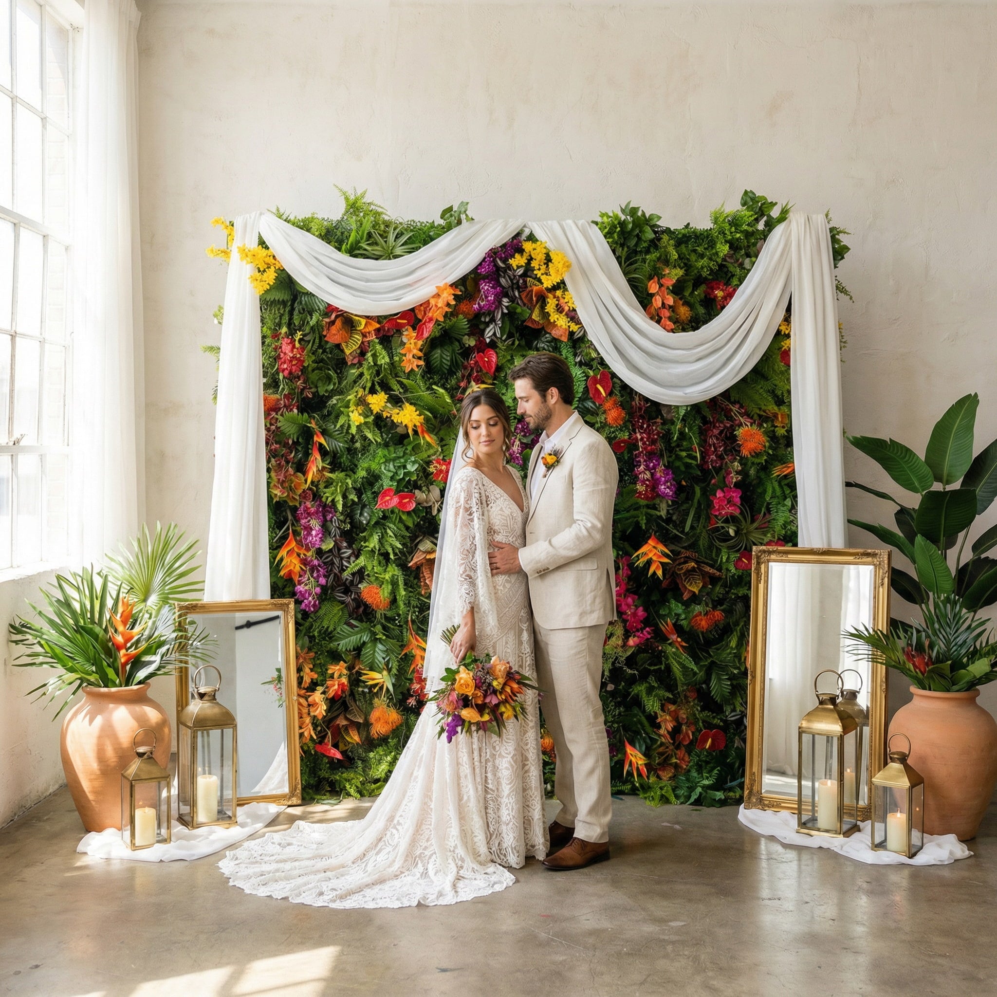 Valar Flowers Tropical Rainforest Mixed-Bloom Flower Wall Backdrop: Lush Exotic Floral & Foliage Display - VF-835