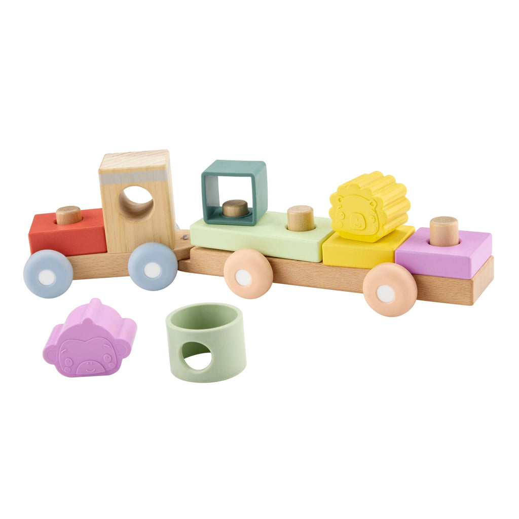 Fisher-Price-Train à Empiler en Bois et Silicone-Jouet D’Activités de 9 Pièces