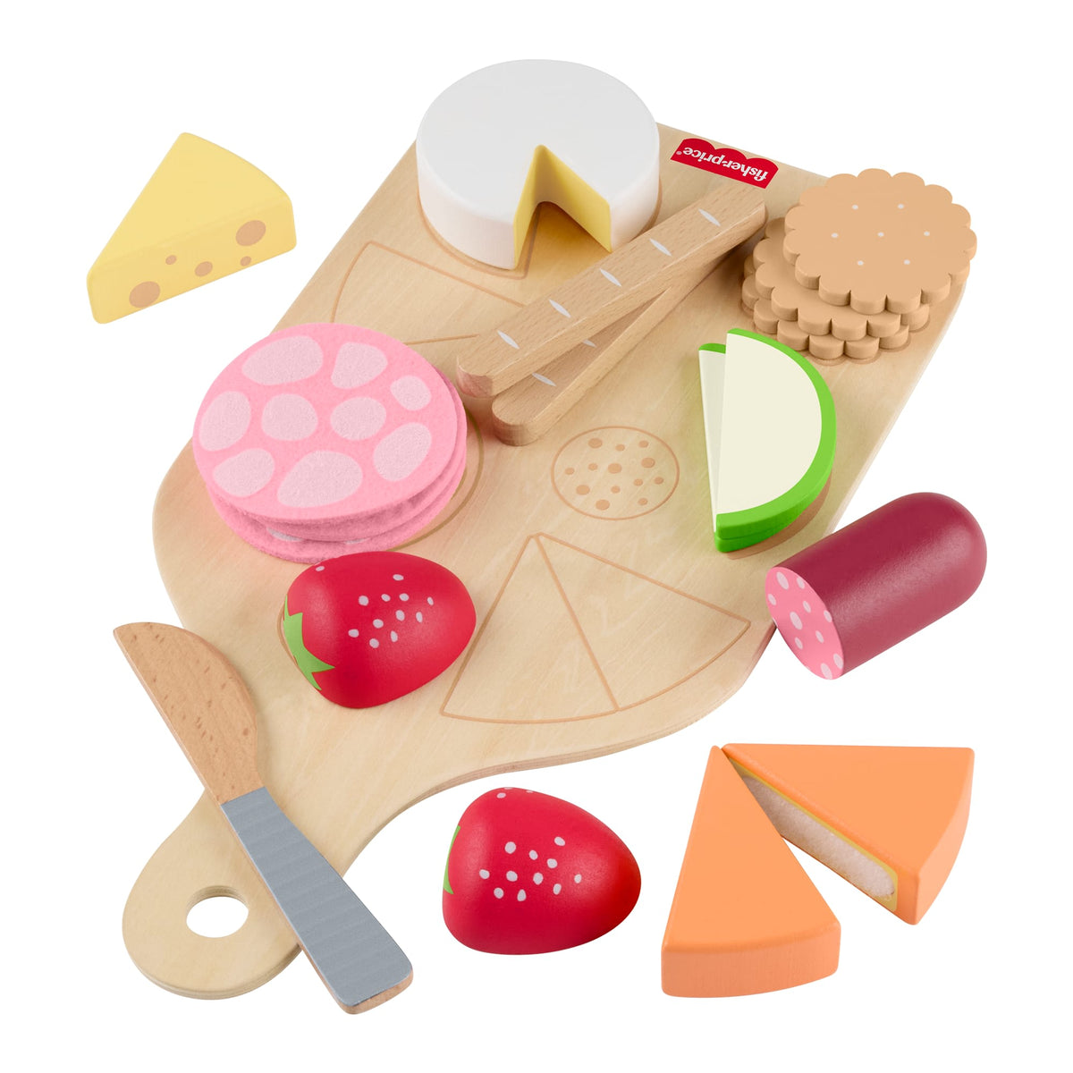Fisher-Price Wooden Charcuterie Board Pretend Playset For Kids With 19 Wood & Fabric Pieces