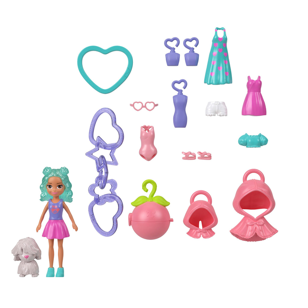 Polly Pocket Dolls & Pets, Keychain Style Kit, Fruit Fashions And Charm Accessories