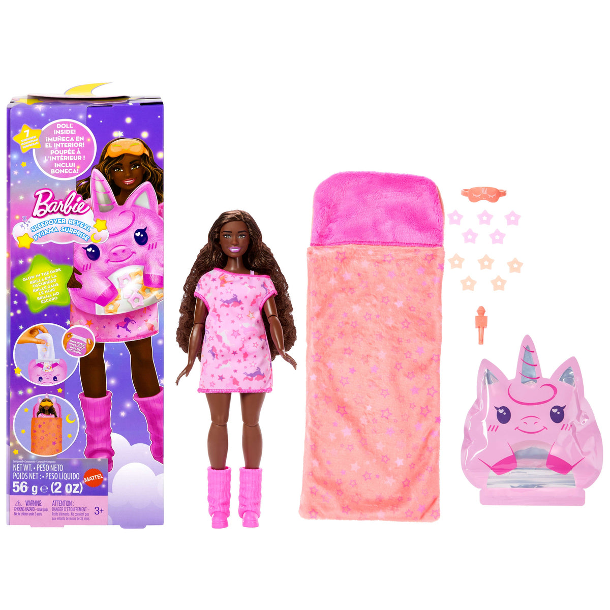Barbie Party Unboxed Sleepover Reveal Series Pink Pajama Doll & Accessories With 7 Surprises