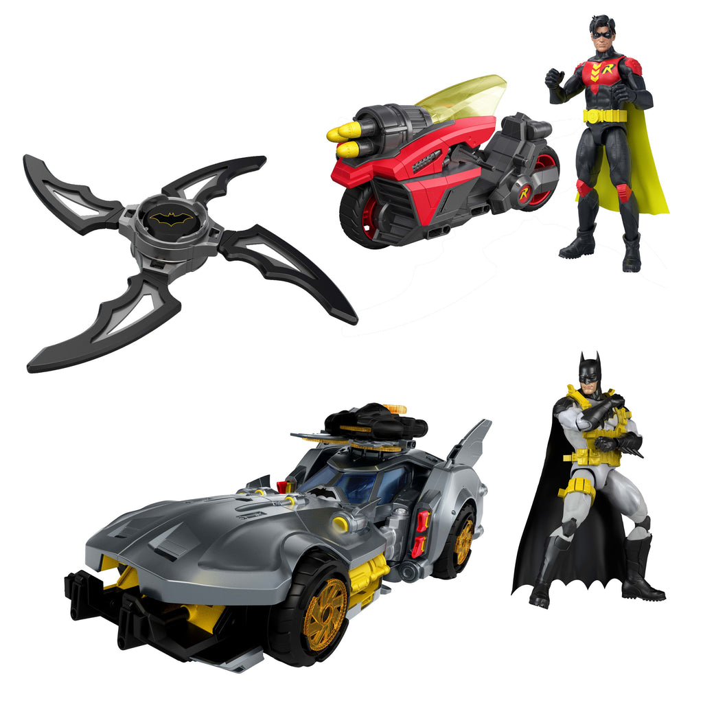 DC Premier Batlink Pack With Batmobile, Robin Cycle, Batman & Robin Figures, 2 Batarangs