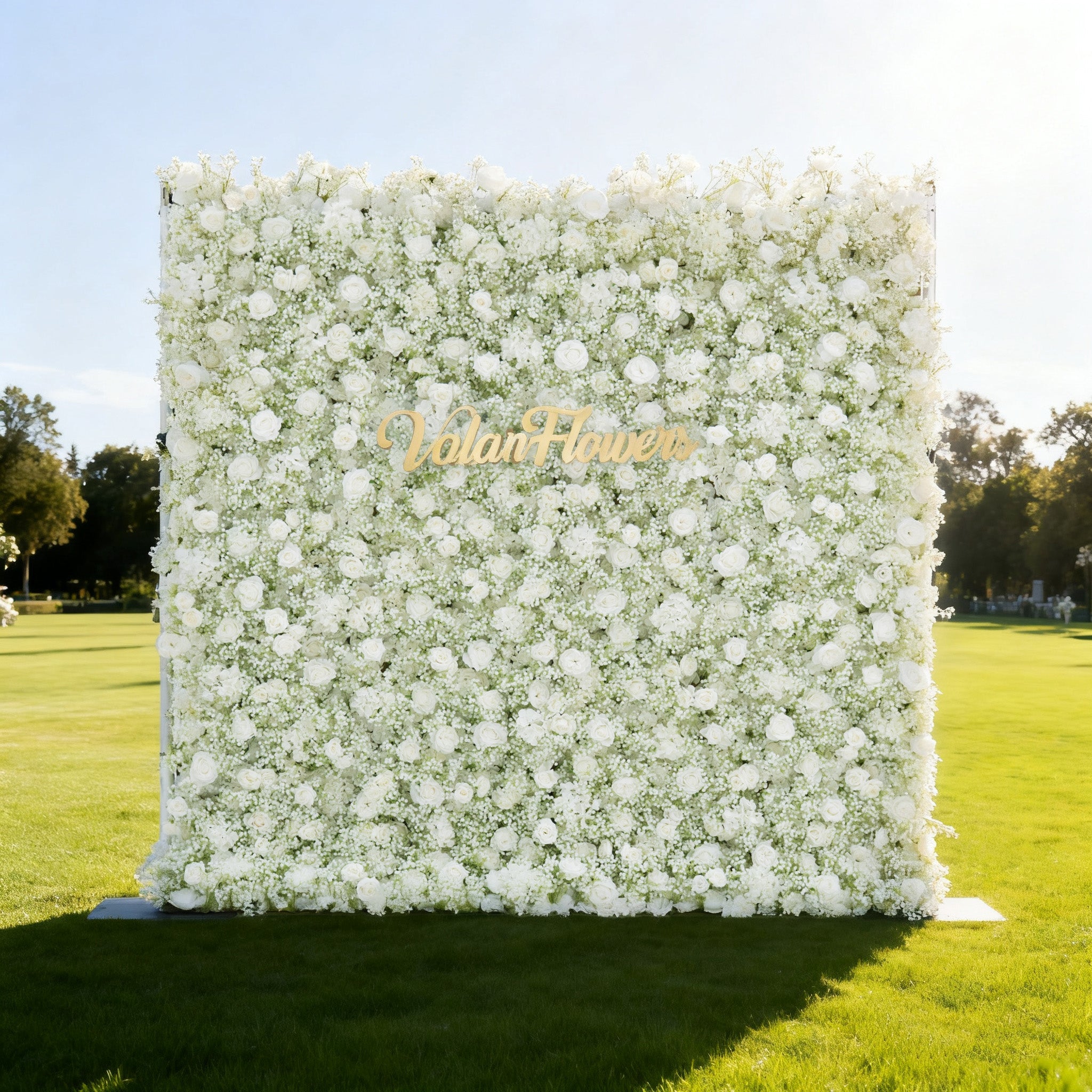 ValarFlowers Artificial Floral Wall Backdrop: Serene Meadows Artificial Floral Wall Backdrop: White Rose & Baby's Breath Edition-VF-268-2