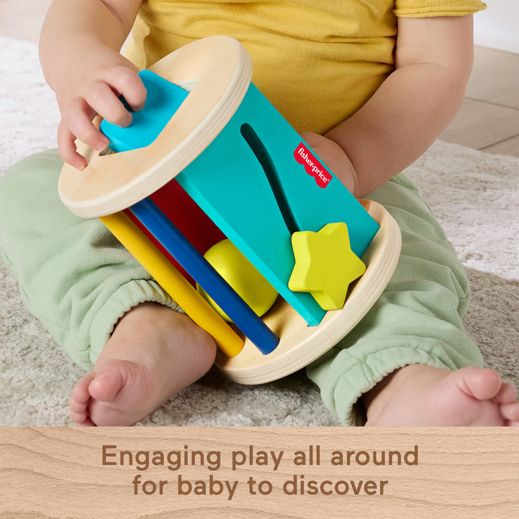 Fisher-Price Wooden Crawl After Roller Baby Activity Toy For Sensory & Motor Skills Development