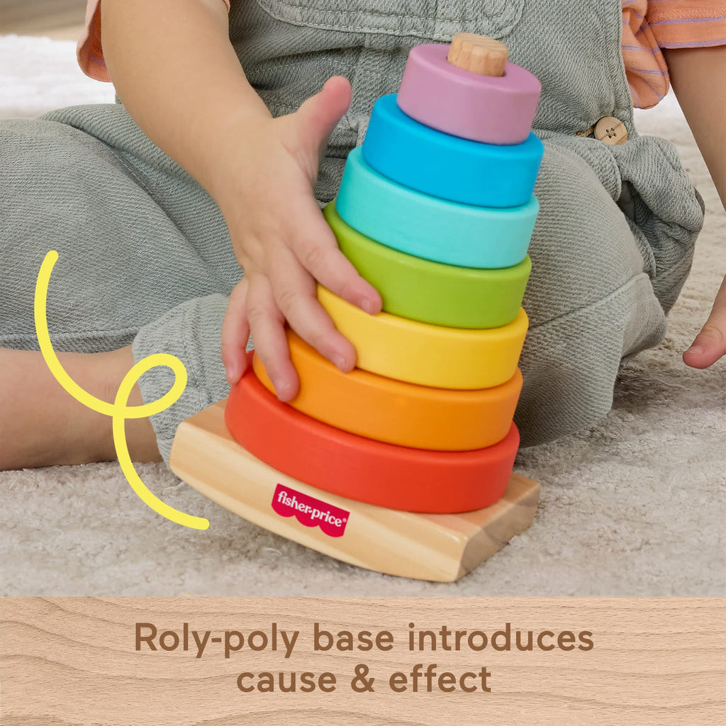 Fisher-Price Wooden Rock-A-Stack, Toddler Ring-Stacking Activity Toy With 8 Wood Pieces