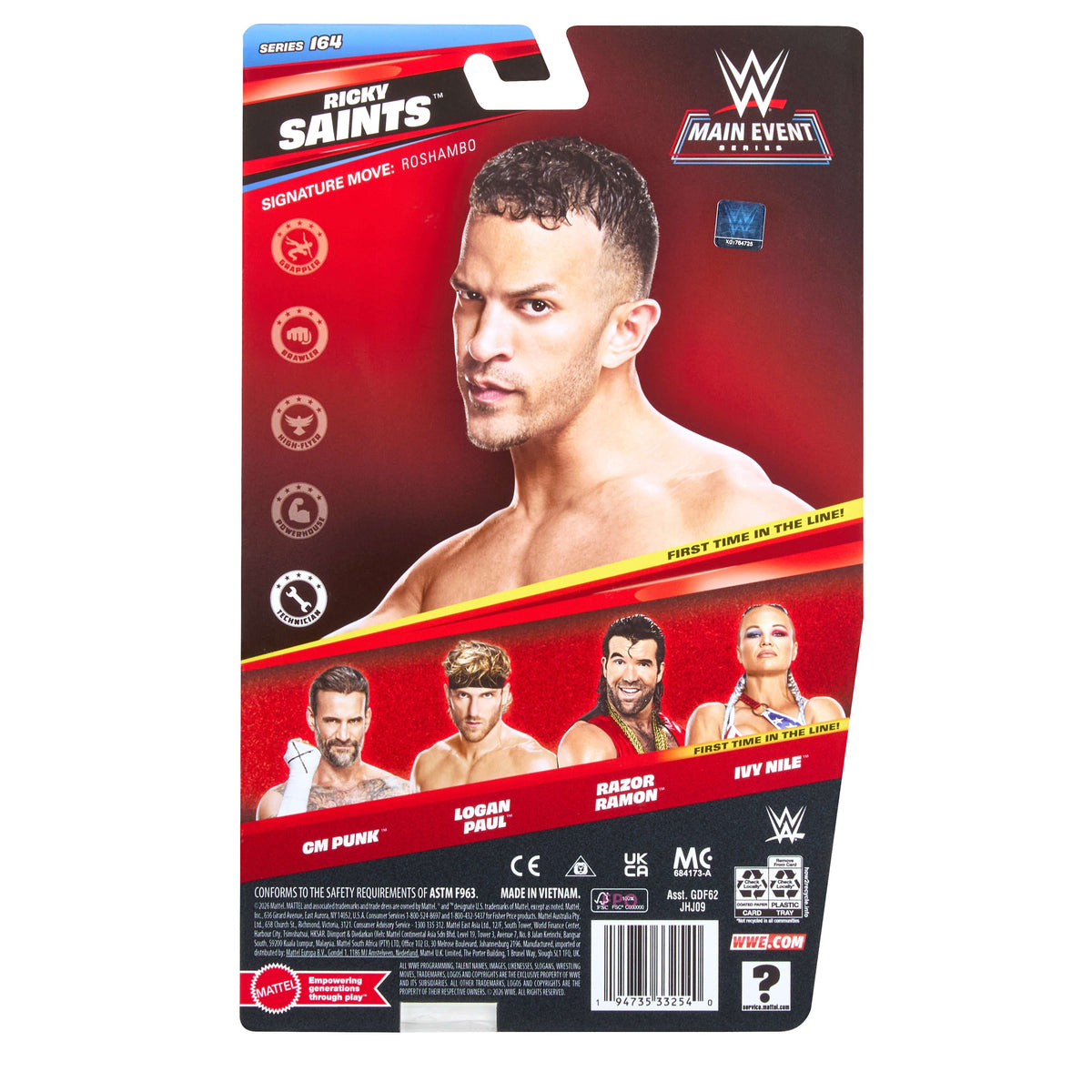 WWE Ricky Saints Action Figure, Main EVent Series #164, 6-inch Collectible With Articulation