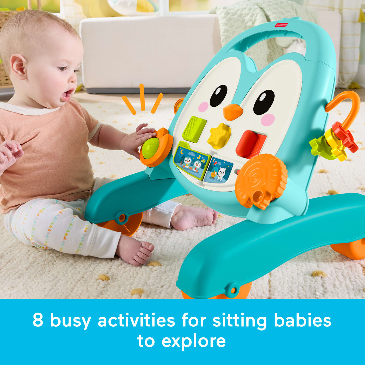 Fisher-Price 2-in-1 Musical Penguin Walker, Baby To Toddler Push Along Activity Toy