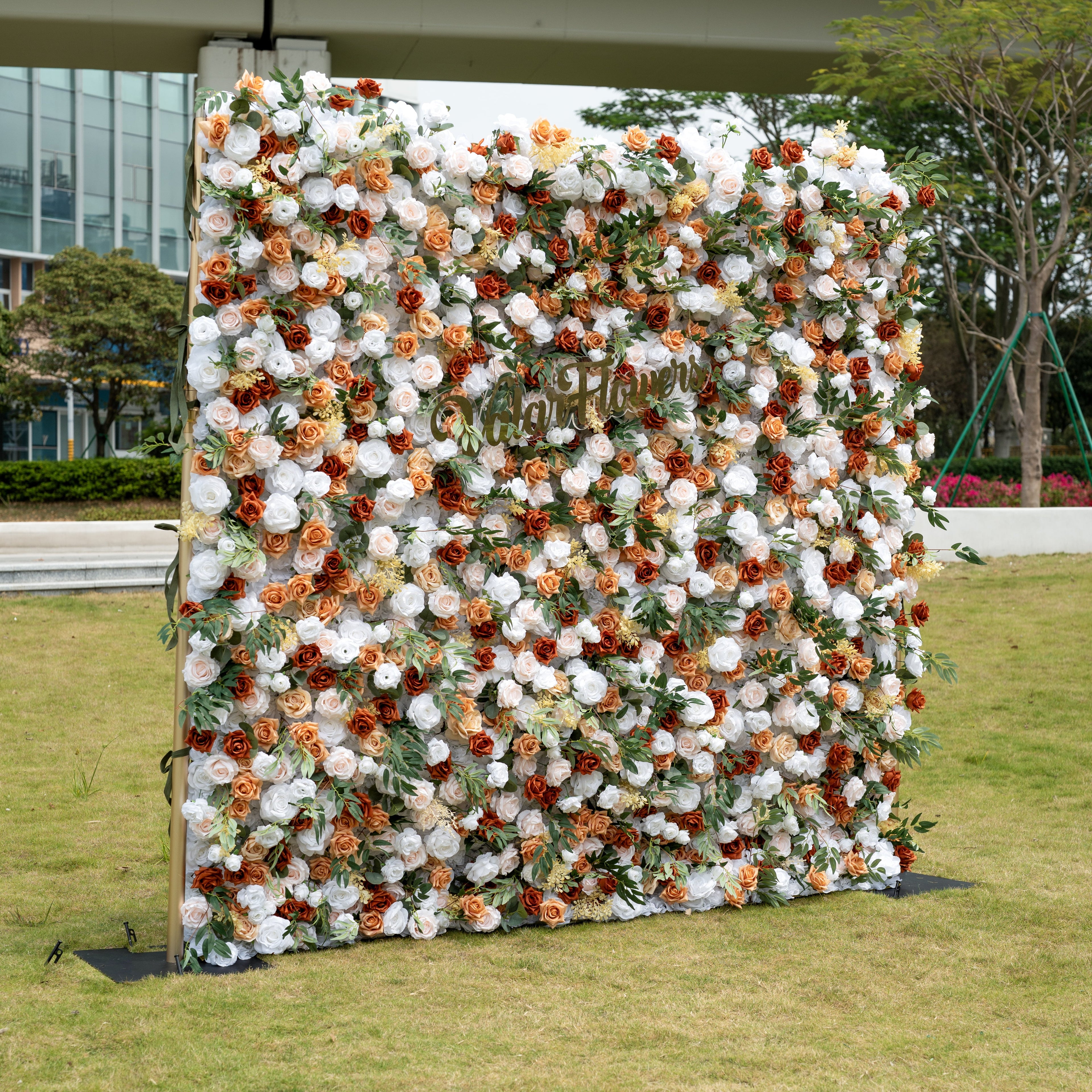 Valar Flowers Terracotta & Blush Rose Flower Wall Backdrop: Warm Rustic Bloom Display- VF-831