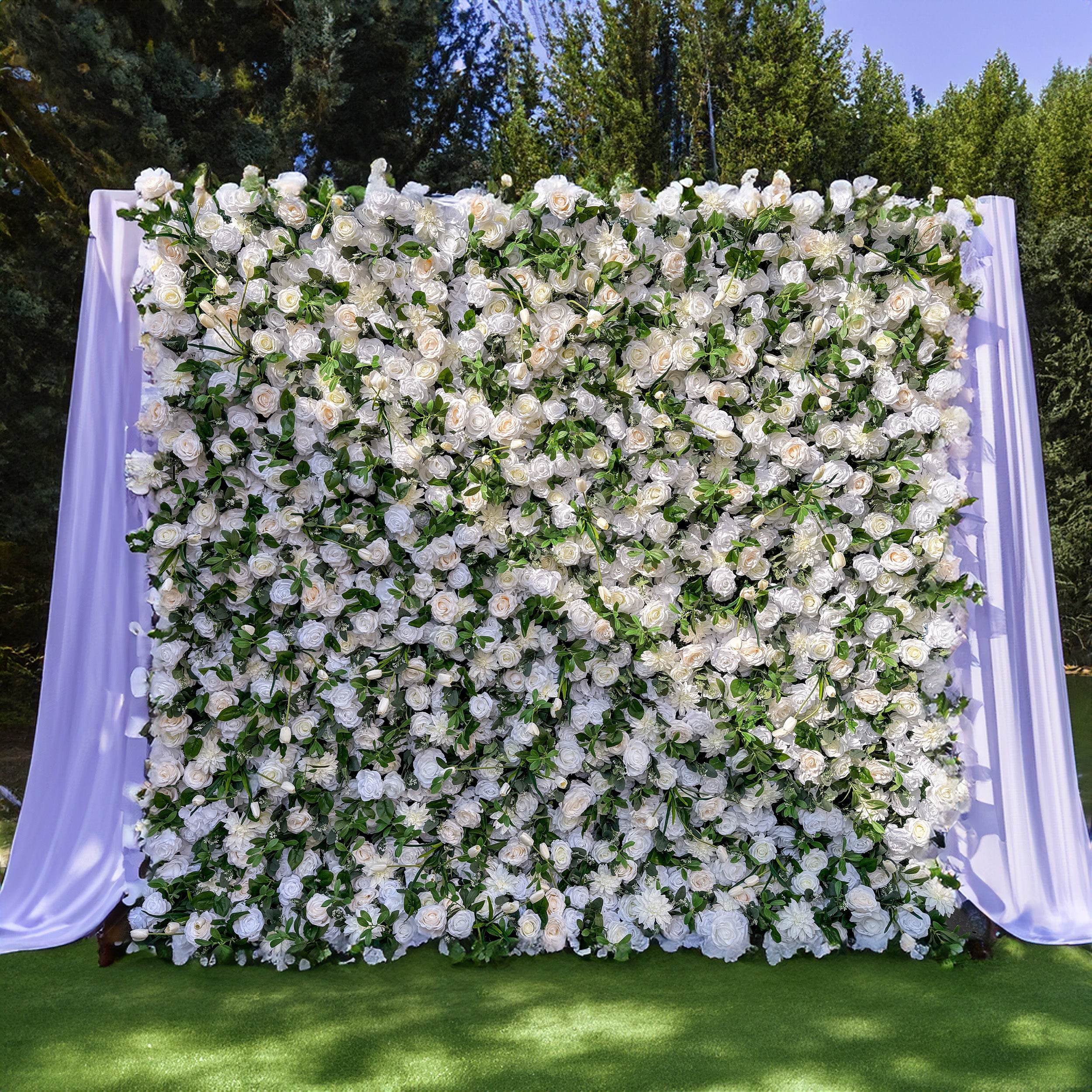 Exquisite White & Green Artificial Flower Wall - The Epitome of Elegance for Wedding and Event Decor-VF-803