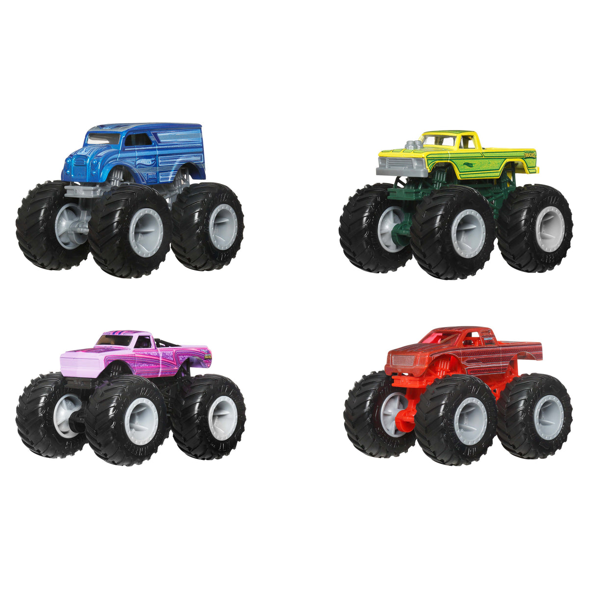Hot Wheels Monster Trucks 4-Pack, Set Of 4 1:64 Scale Toy Trucks With Giant Wheels
